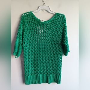 Chico's Open Crochet Yarn Knit Linen Blend Pullover Sweater sz 2 or US Large